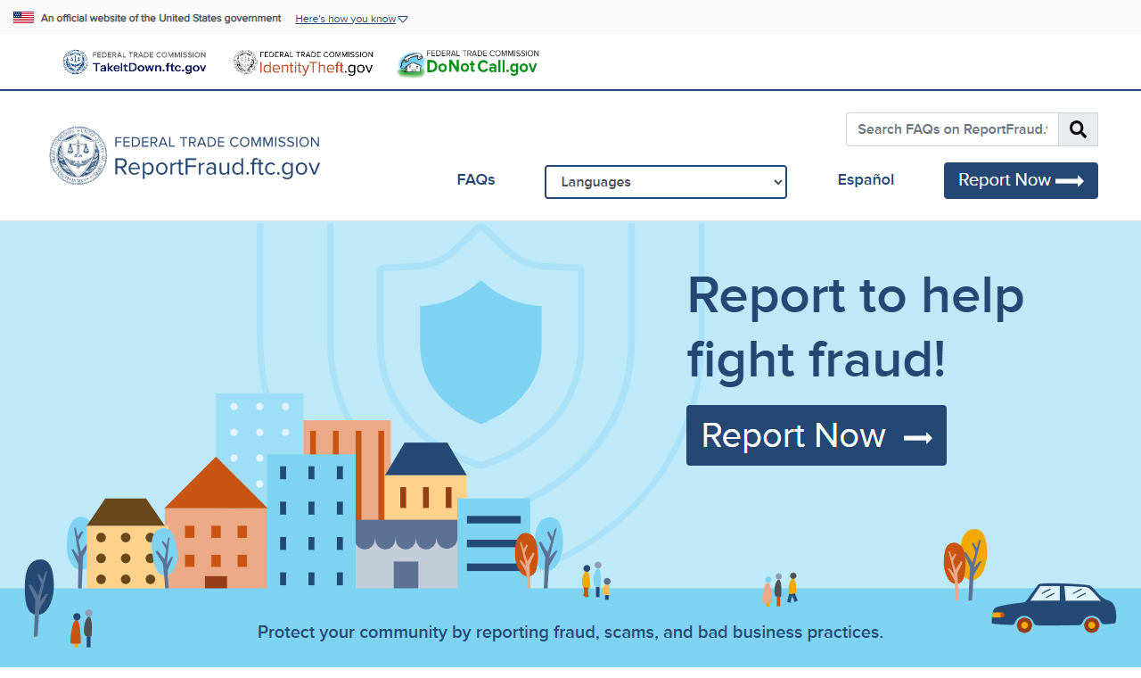 The FTC's ReportFraud website where US consumers report scams
