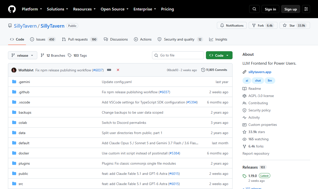 SillyTavern's project page on GitHub